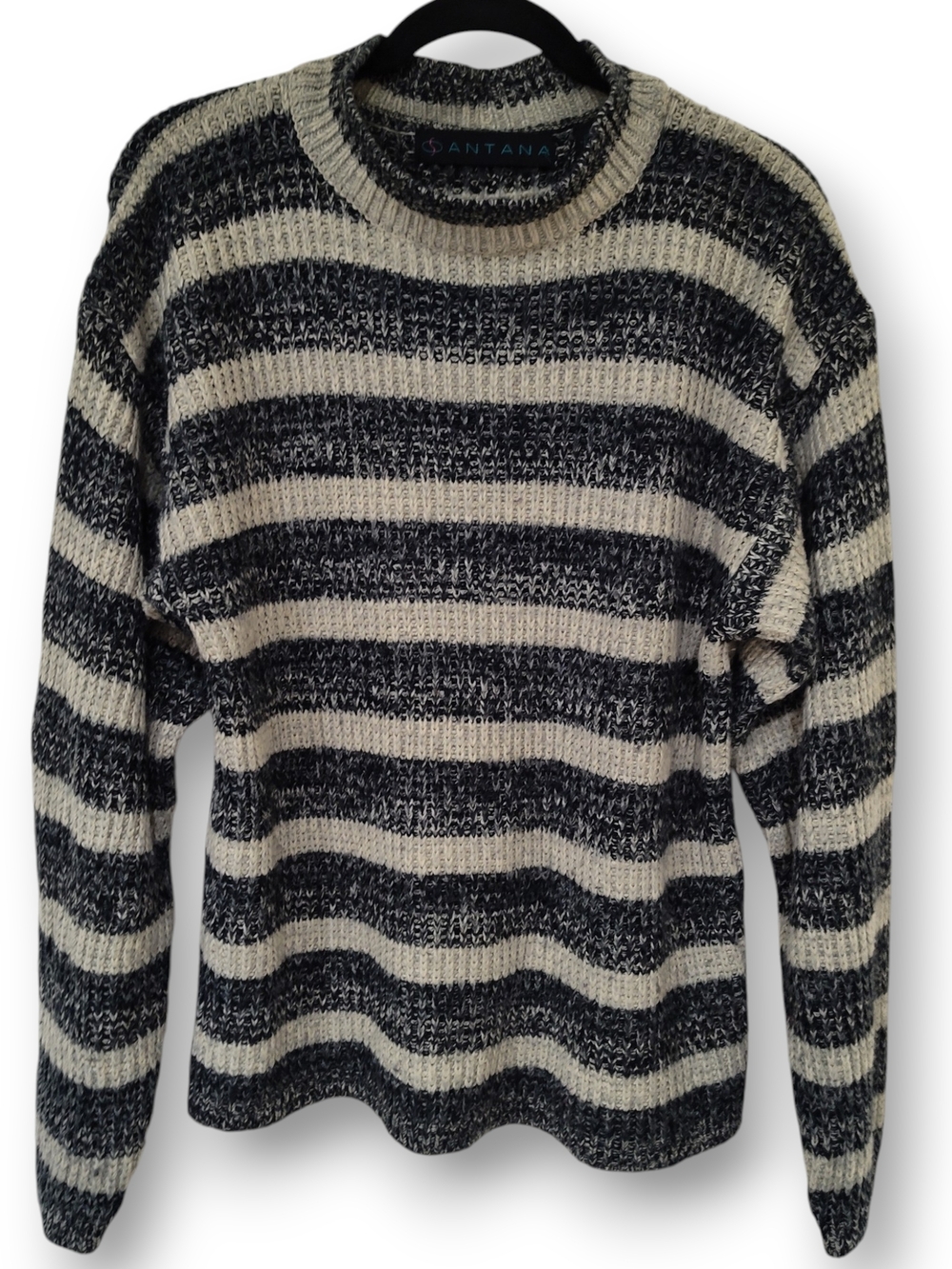 Black & Cream Striped Crewneck Sweater Size M